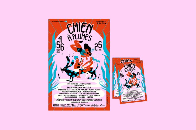 Identité visuelle illustration affiche Chien à Plumes - édition 2023